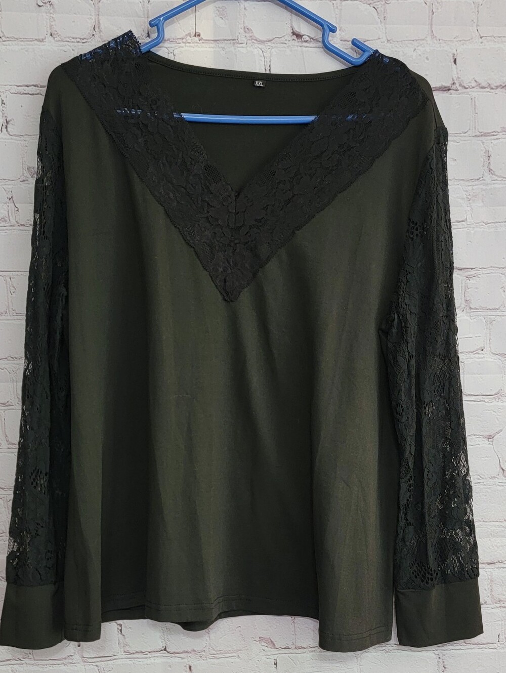 Women's Black Lace-Trim Long Sleeve Top